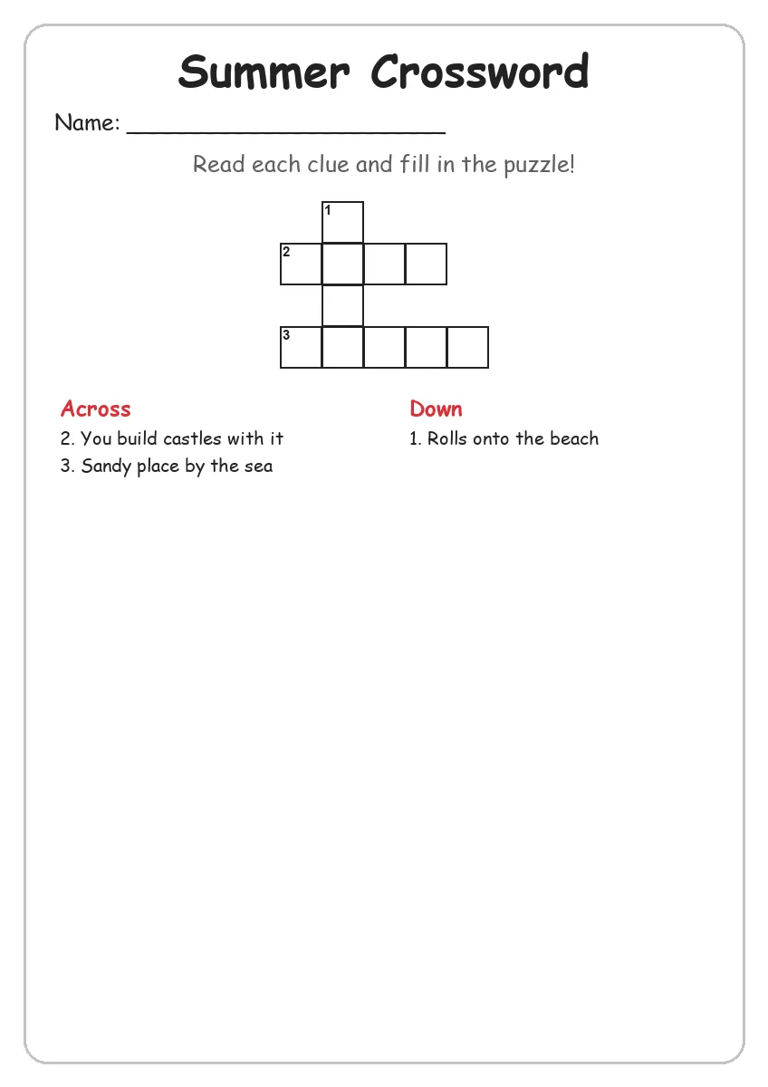 Summer Crossword (Grade 1)