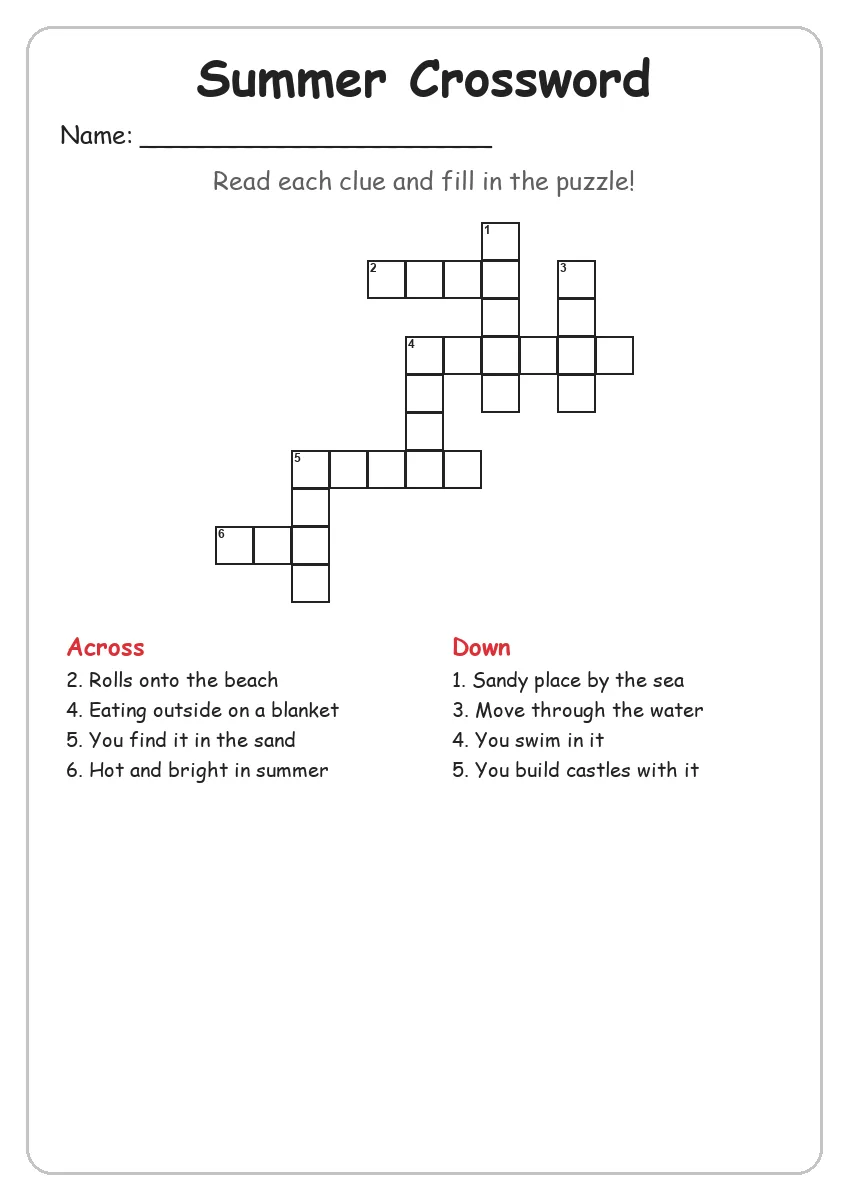 Summer Crossword (Grade 3)