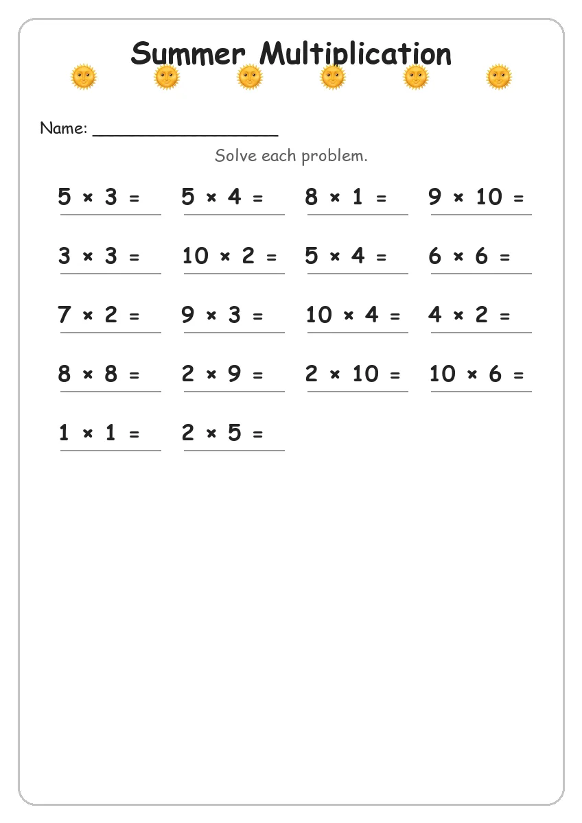 Summer Multiplication (Grade 3)