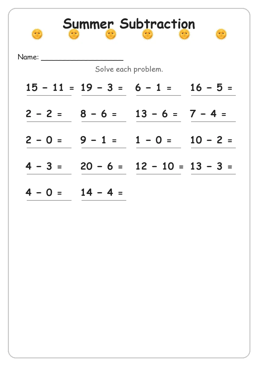 Summer Subtraction (Grade 1)