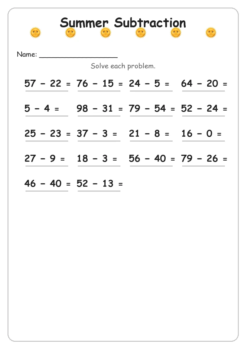 Summer Subtraction (Grade 3)