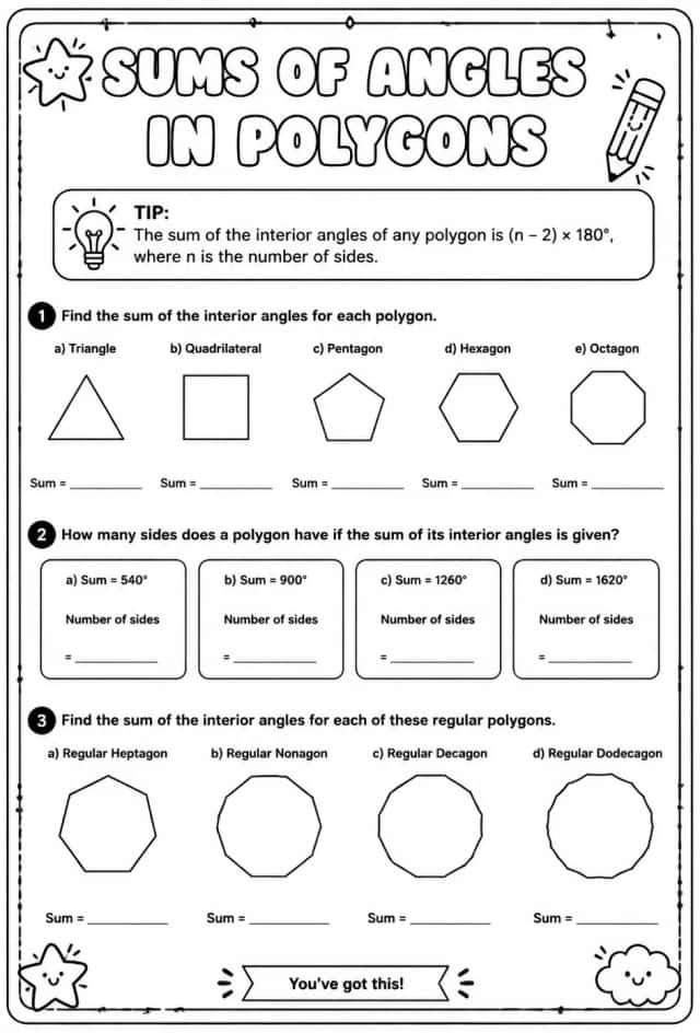 Sums of angles in polygons