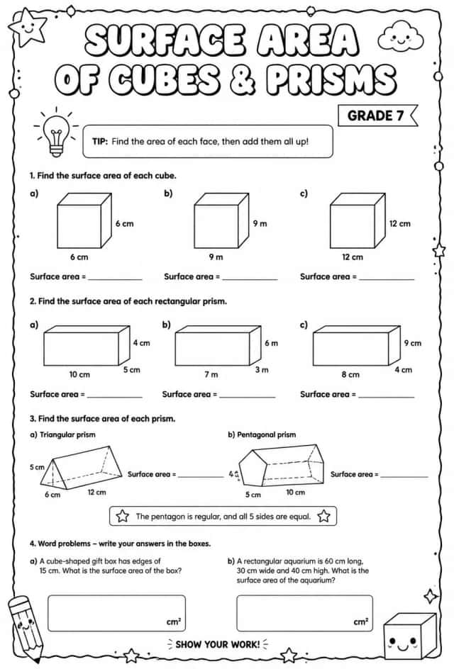 Surface area of cubes and prisms