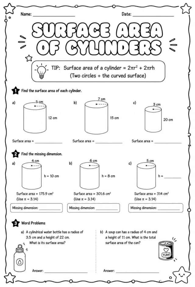 Surface area of cylinders
