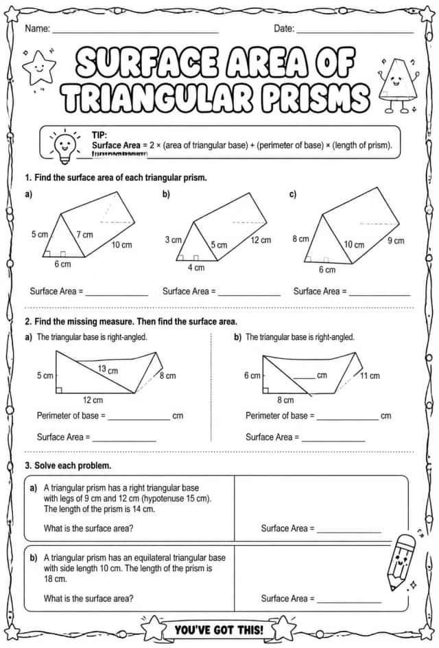 Surface area of triangular prisms