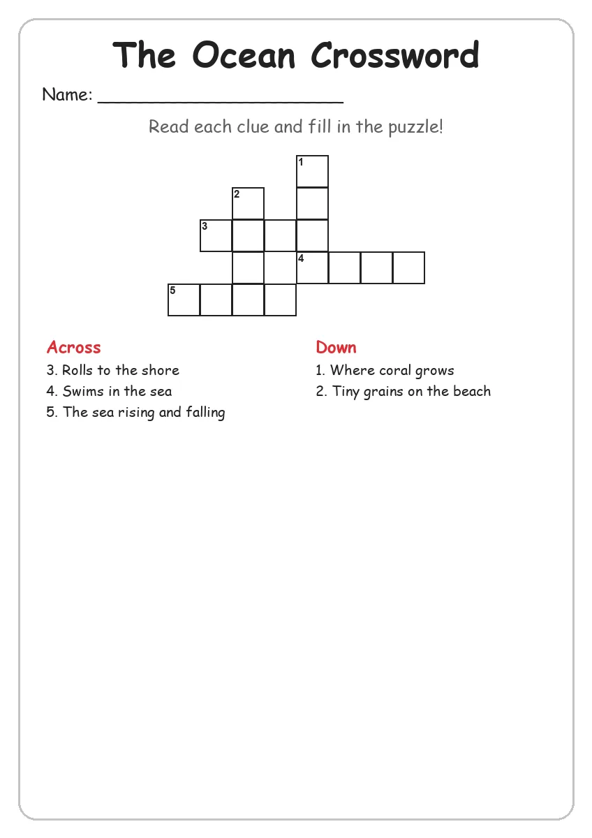 The Ocean Crossword (Grade 1)