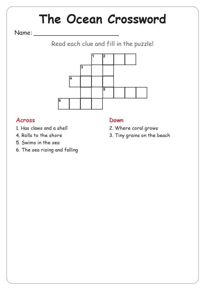 The Ocean Crossword (Grade 2)