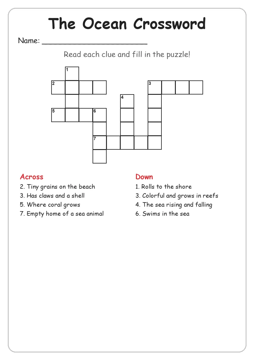 The Ocean Crossword (Grade 3)