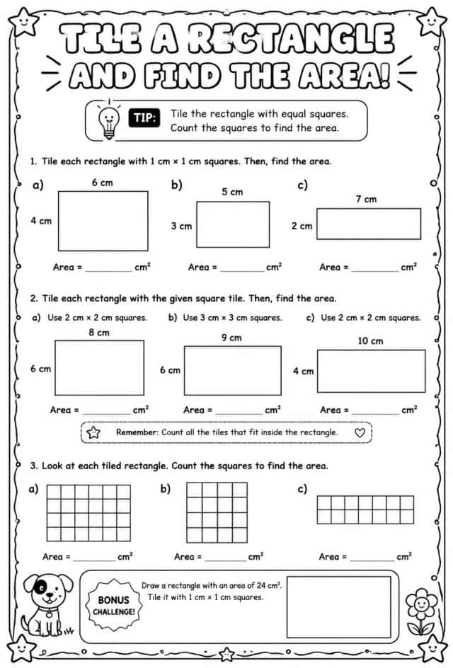 Tile a rectangle and find the area
