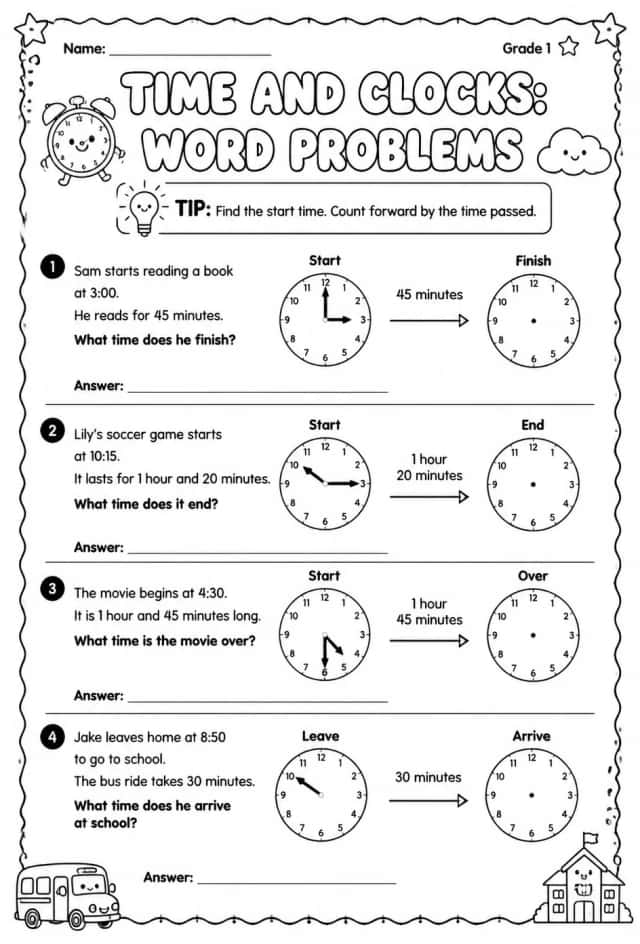 Time and clocks: word problems