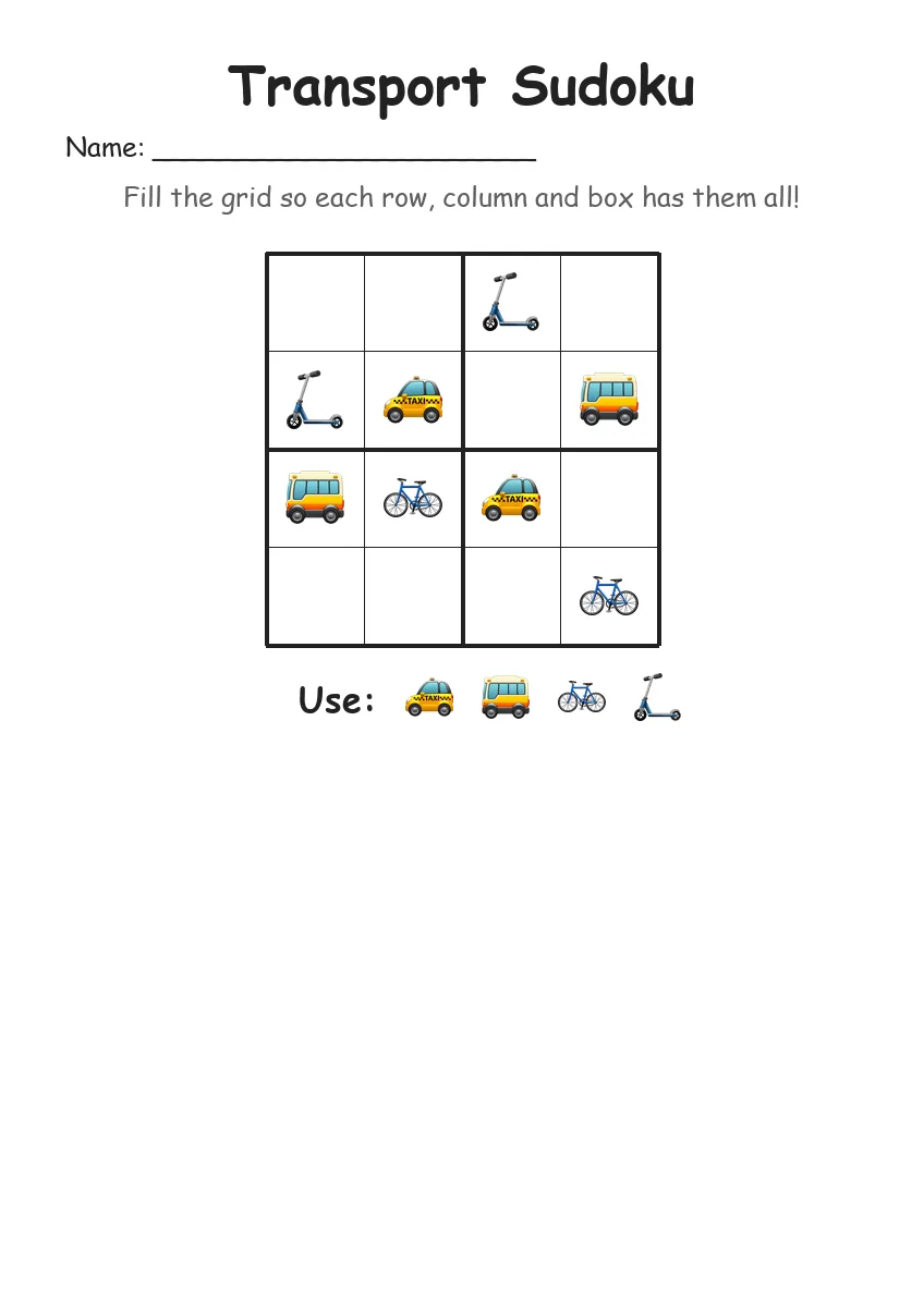 Transport Sudoku 4x4 (Kindergarten)