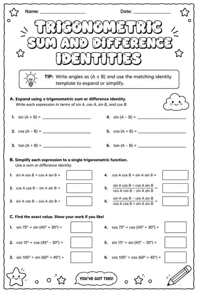 Trigonometric sum and difference identities