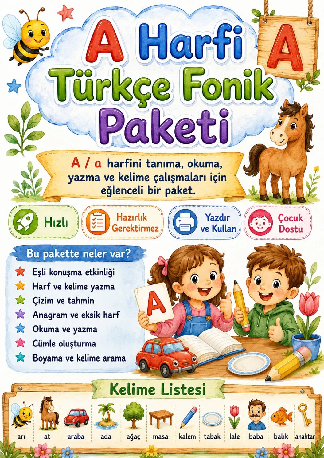 Turkish Letter A Phonics Worksheets Pack printable worksheet pack preview from KiwiBee