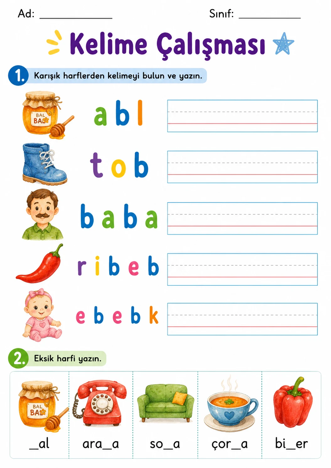 Turkish Letter B Phonics Worksheets Pack page 3 printable worksheet preview