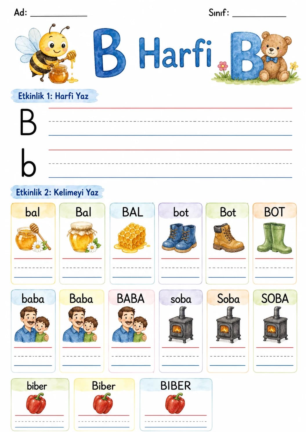 Turkish Letter B Phonics Worksheets Pack page 6 printable worksheet preview