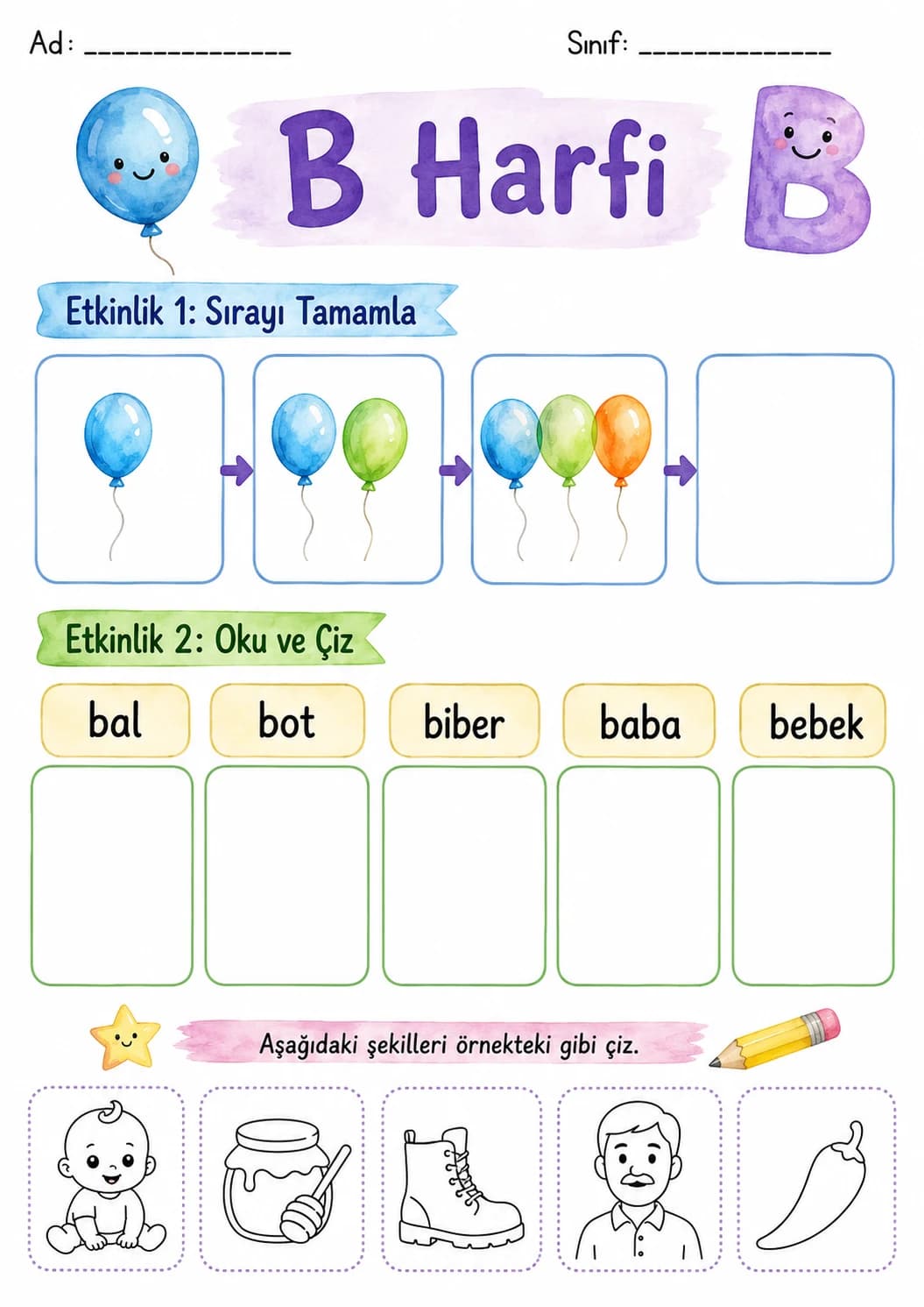 Turkish Letter B Phonics Worksheets Pack page 9 printable worksheet preview