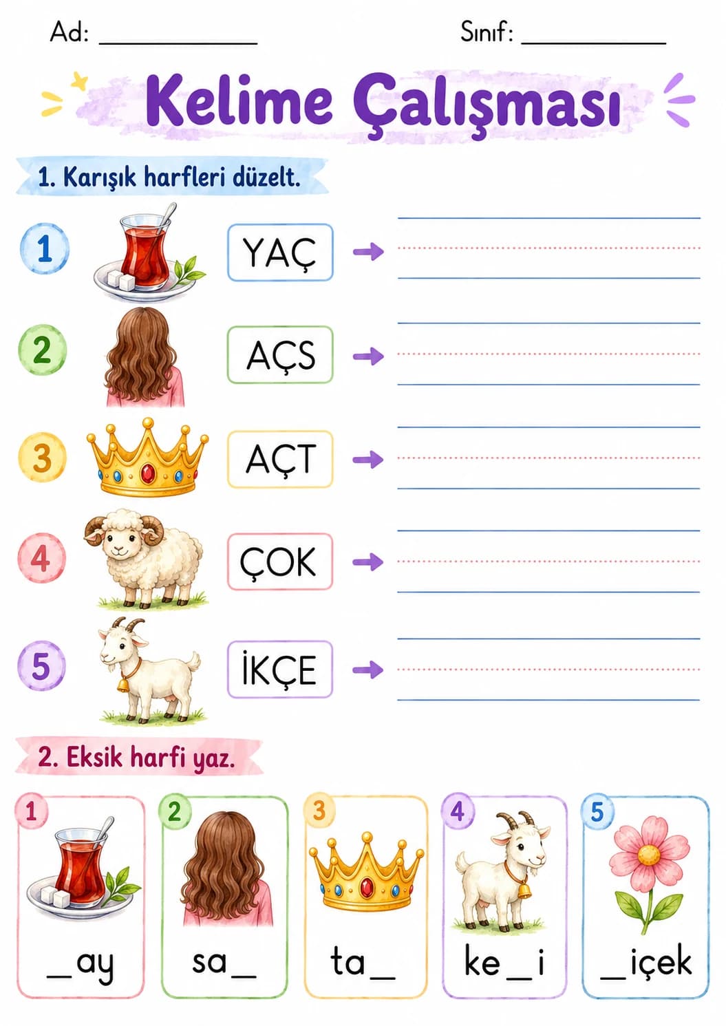Turkish Letter C Cedilla Phonics Worksheets Pack page 3 printable worksheet preview