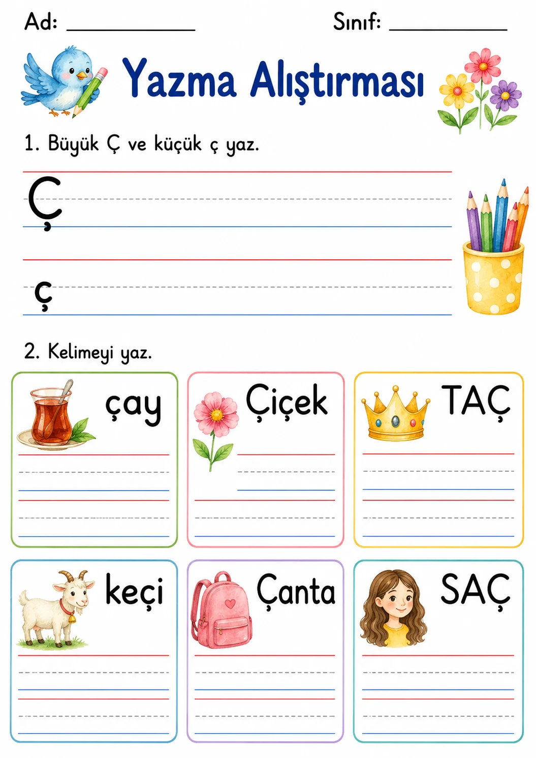 Turkish Letter C Cedilla Phonics Worksheets Pack page 5 printable worksheet preview