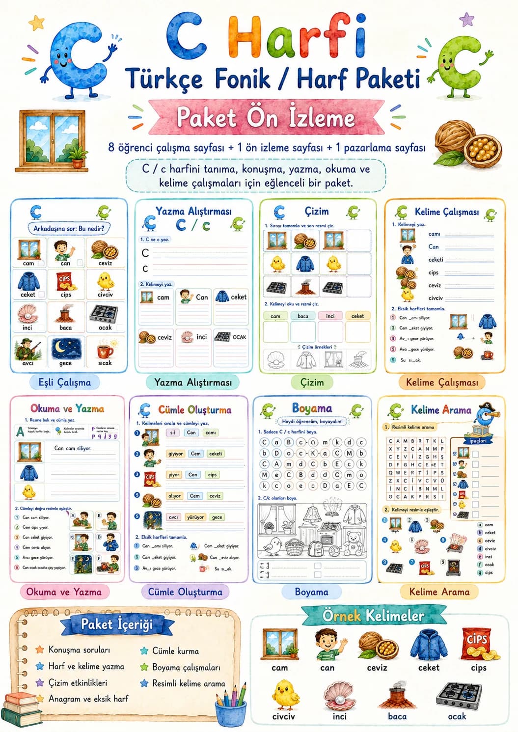 Turkish Letter C Phonics Worksheets Pack page 2 printable worksheet preview