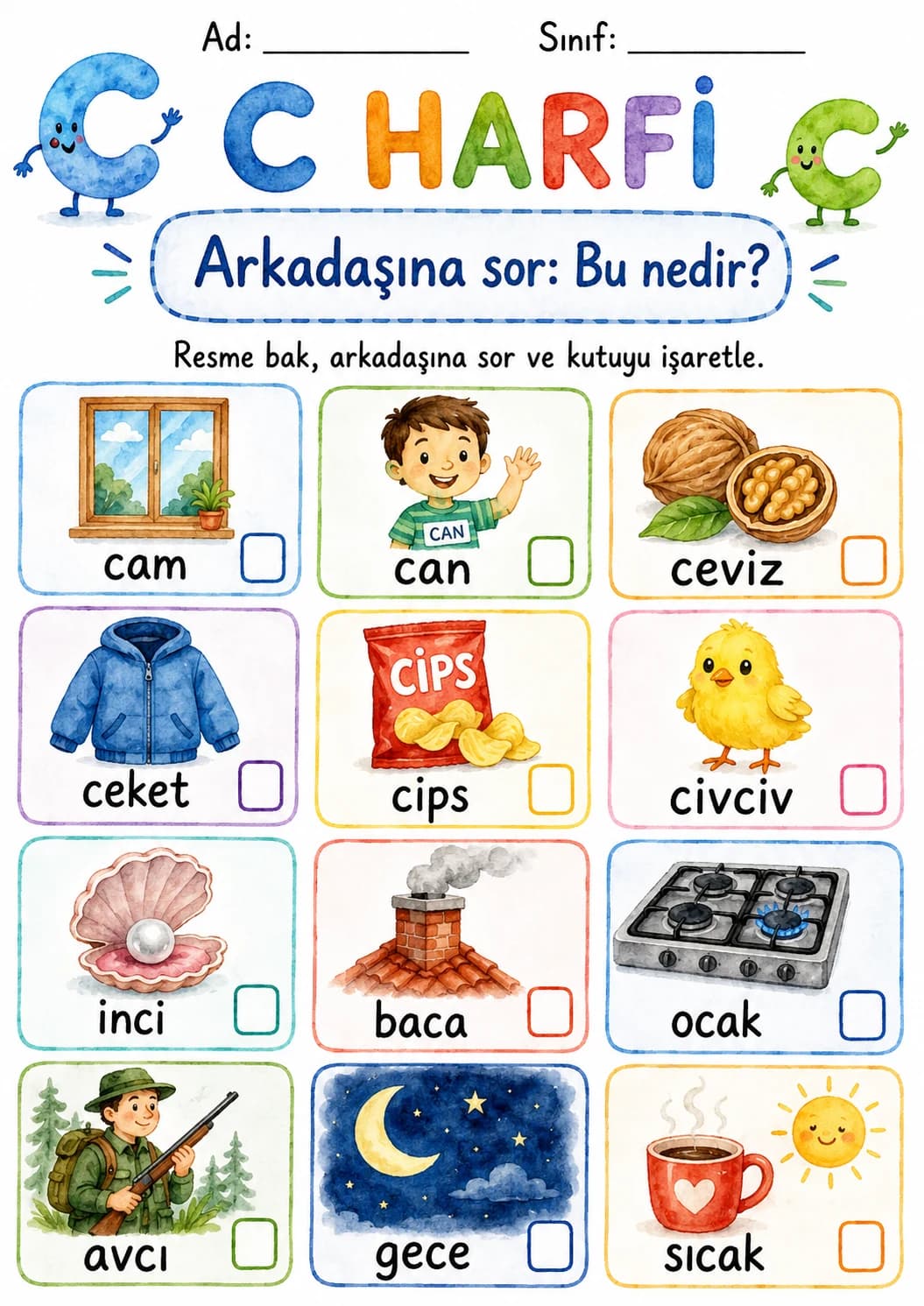 Turkish Letter C Phonics Worksheets Pack page 3 printable worksheet preview