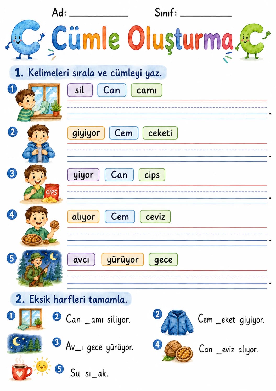 Turkish Letter C Phonics Worksheets Pack page 4 printable worksheet preview