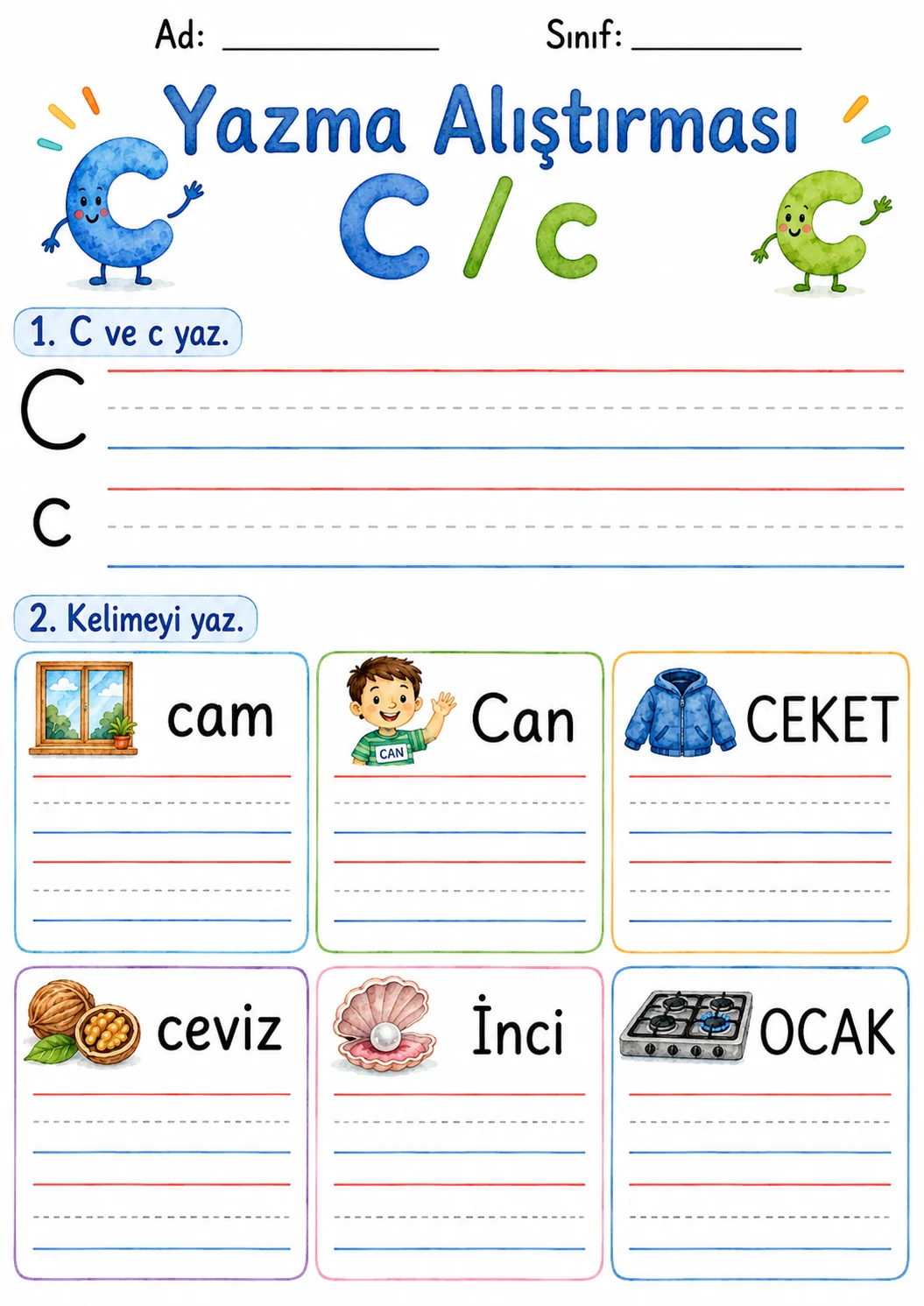 Turkish Letter C Phonics Worksheets Pack page 7 printable worksheet preview