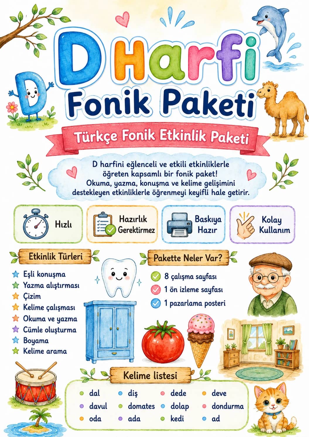 Turkish Letter D Phonics Worksheets Pack printable worksheet pack preview from KiwiBee