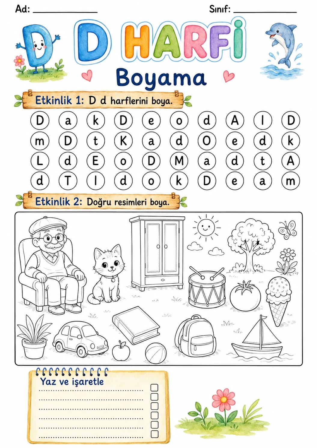 Turkish Letter D Phonics Worksheets Pack printable worksheet pack preview from KiwiBee