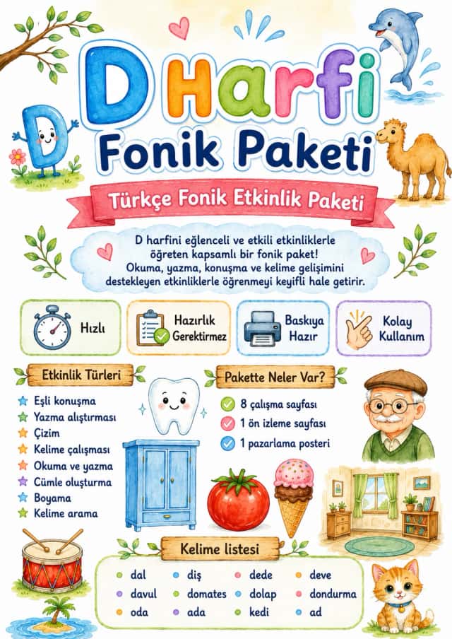 Turkish Letter D Phonics Worksheets Pack