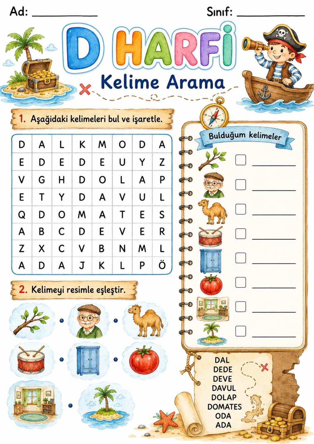 Turkish Letter D Phonics Worksheets Pack page 2 printable worksheet preview