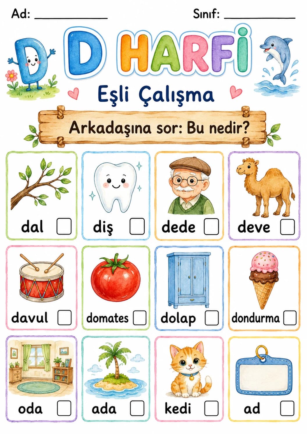 Turkish Letter D Phonics Worksheets Pack page 3 printable worksheet preview