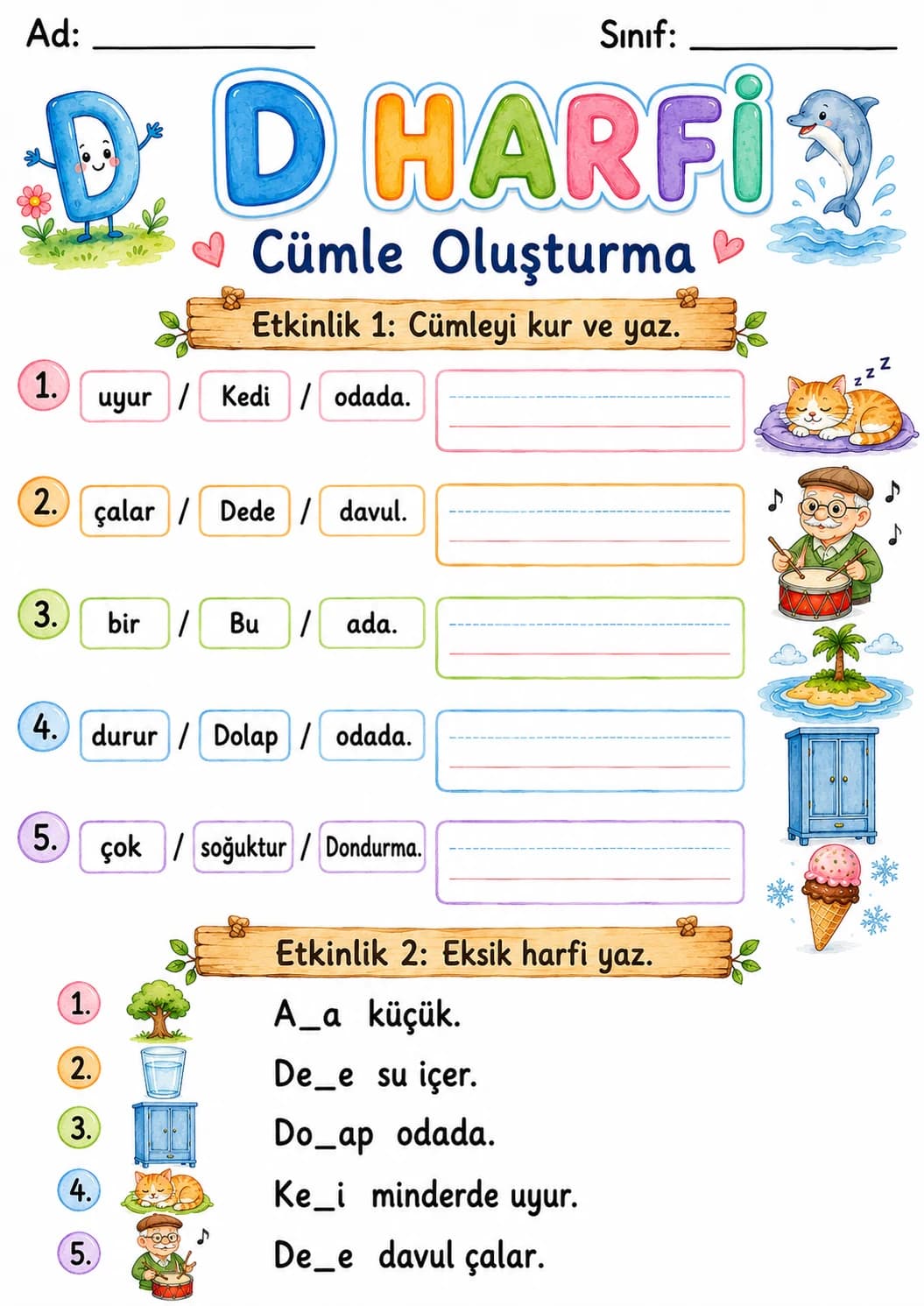 Turkish Letter D Phonics Worksheets Pack page 4 printable worksheet preview