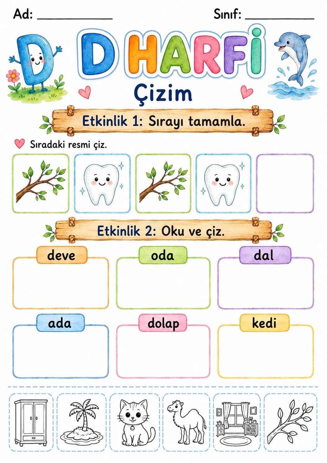 Turkish Letter D Phonics Worksheets Pack page 5 printable worksheet preview