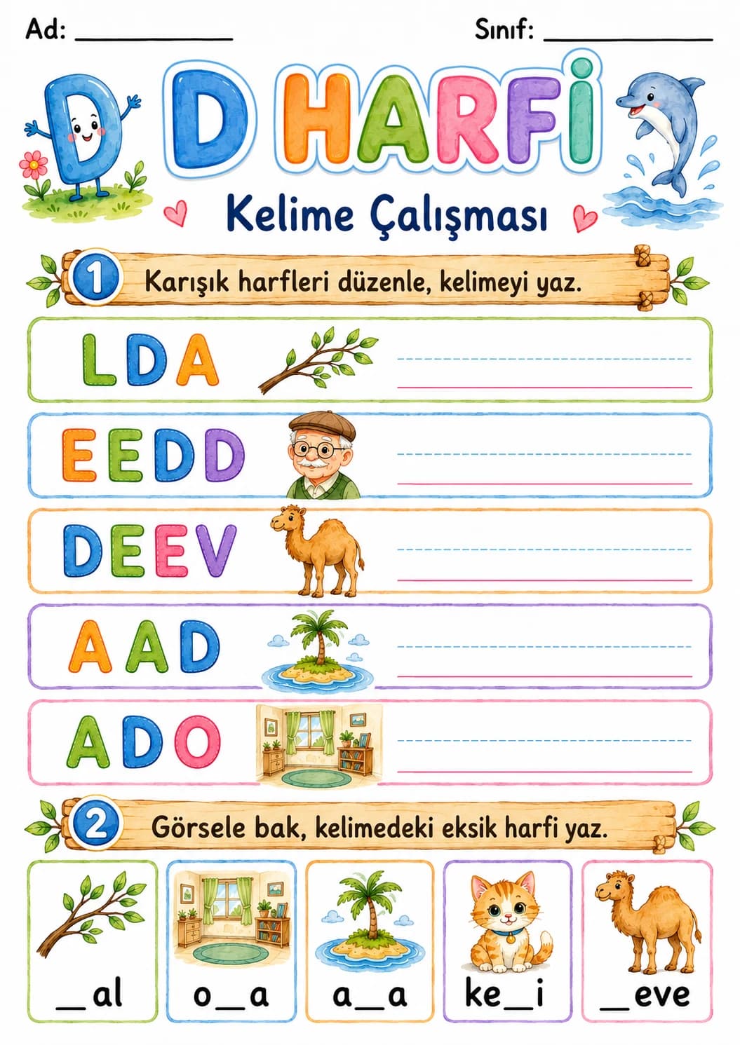 Turkish Letter D Phonics Worksheets Pack page 7 printable worksheet preview
