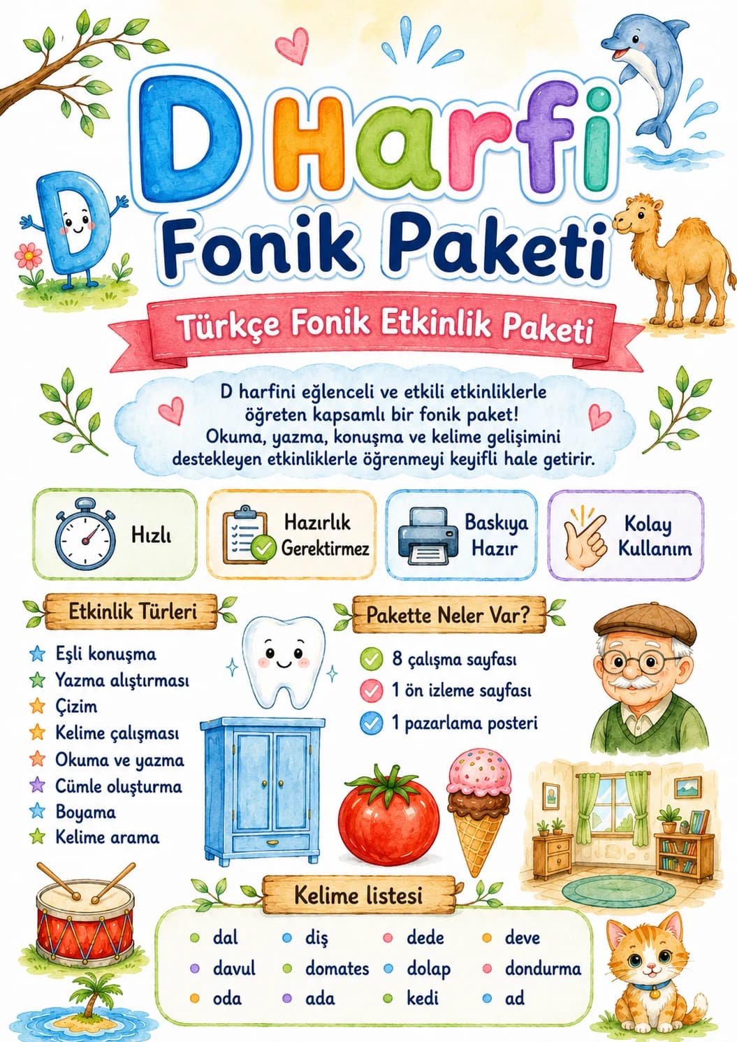 Turkish Letter D Phonics Worksheets Pack page 8 printable worksheet preview