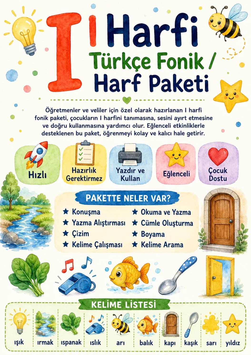 Turkish Letter Dotless I Phonics Worksheets Pack printable worksheet pack preview from KiwiBee