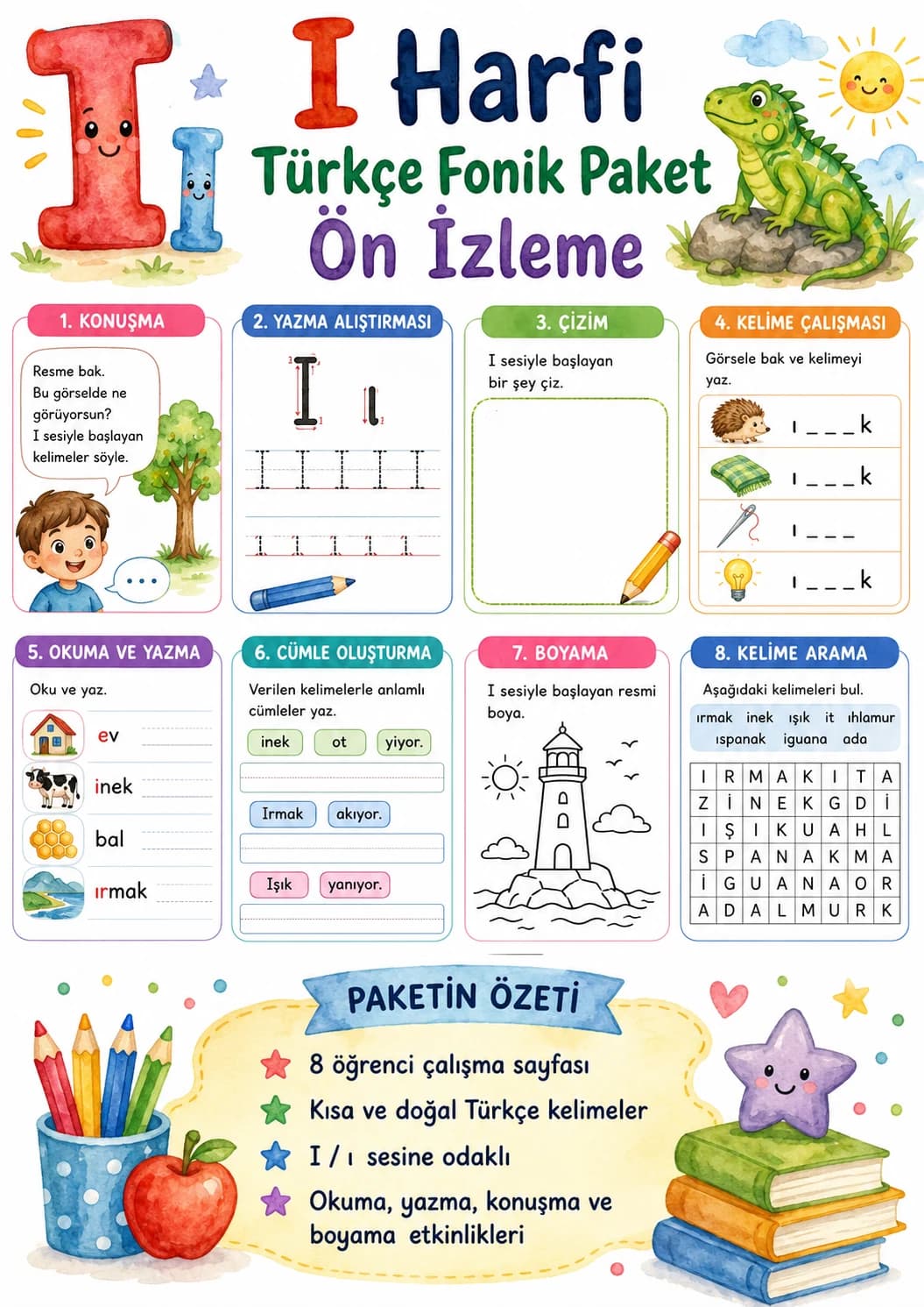 Turkish Letter Dotless I Phonics Worksheets Pack page 2 printable worksheet preview