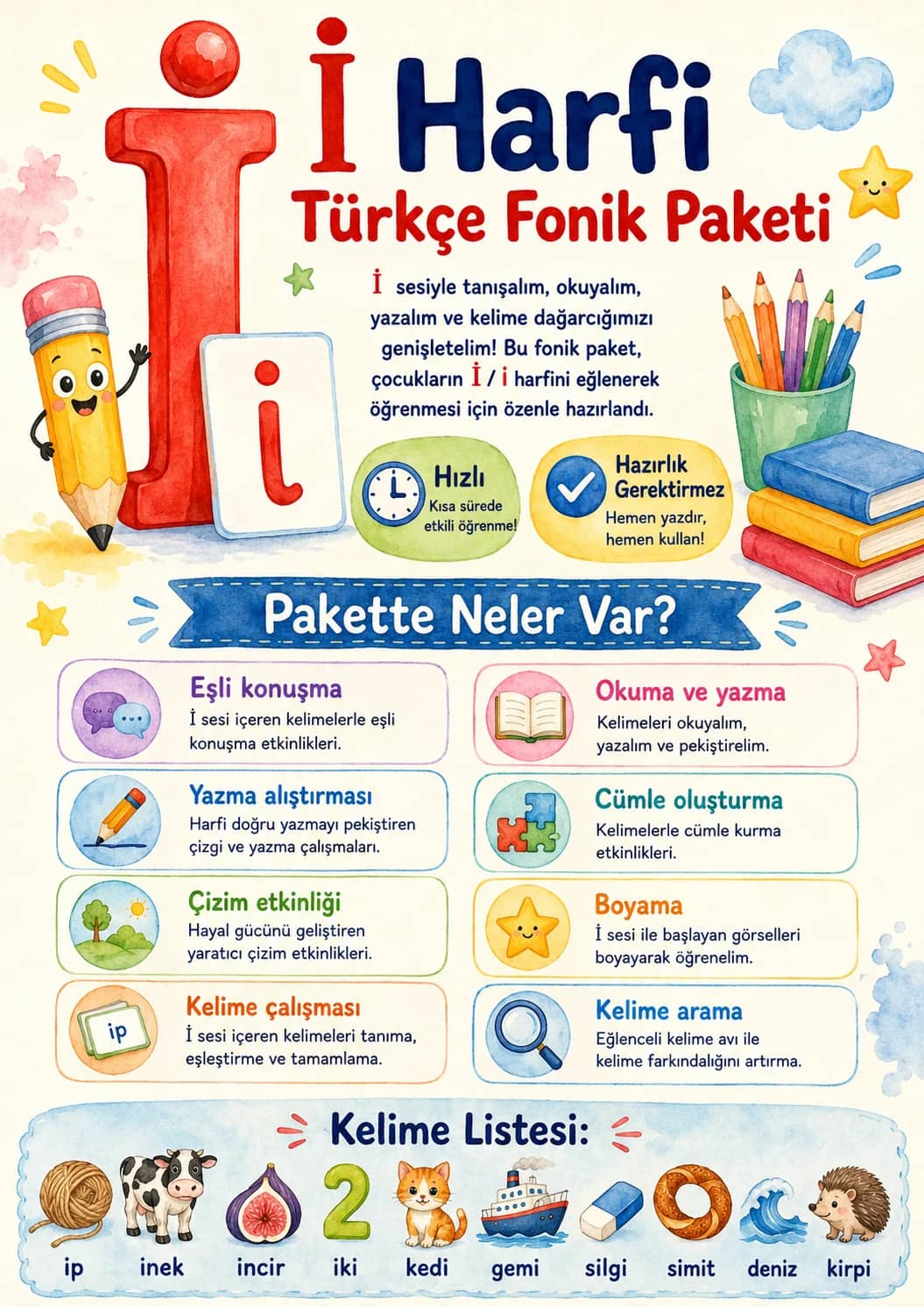 Turkish Letter Dotted I Phonics Worksheets Pack printable worksheet pack preview from KiwiBee