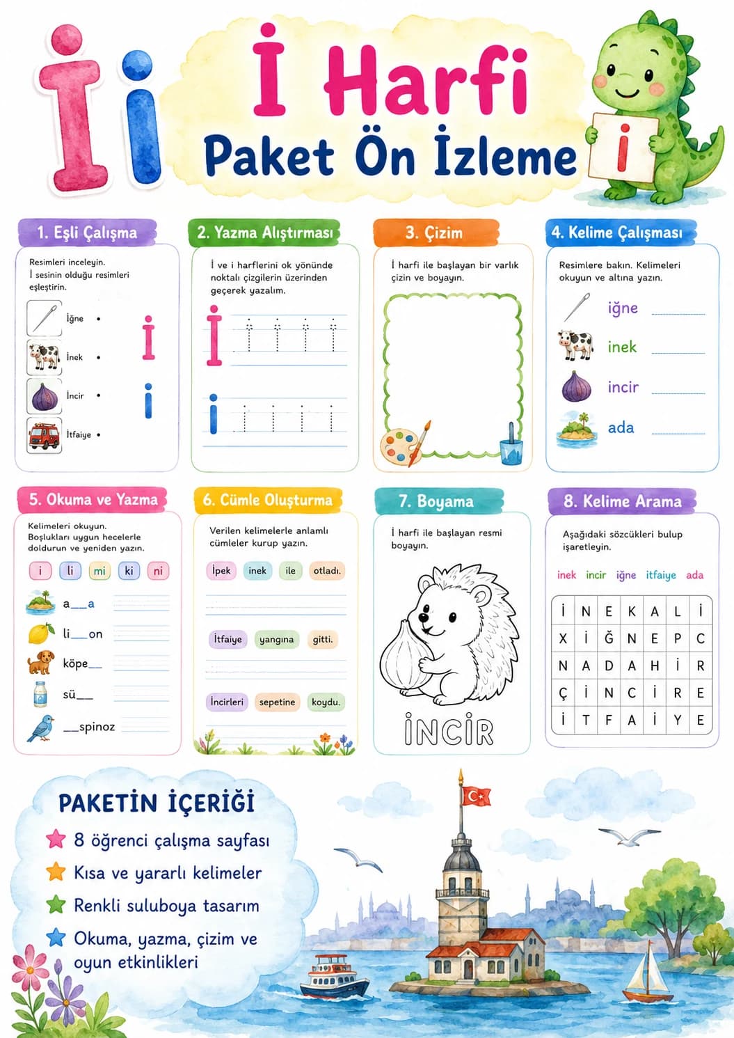 Turkish Letter Dotted I Phonics Worksheets Pack printable worksheet pack preview from KiwiBee
