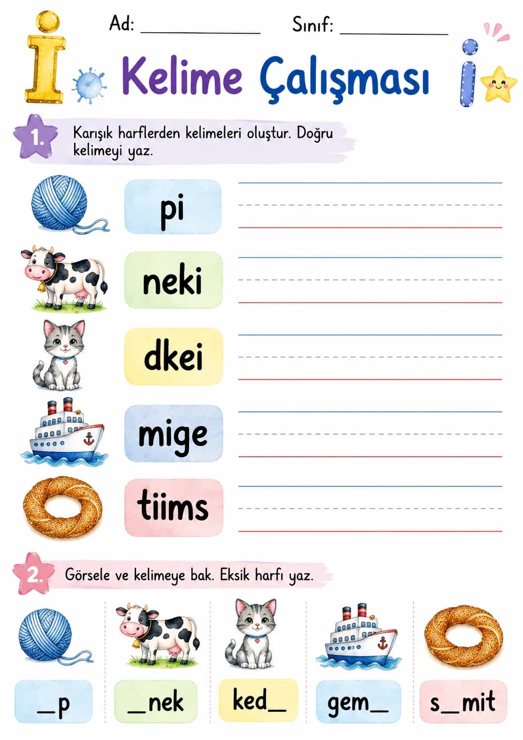 Turkish Letter Dotted I Phonics Worksheets Pack page 3 printable worksheet preview