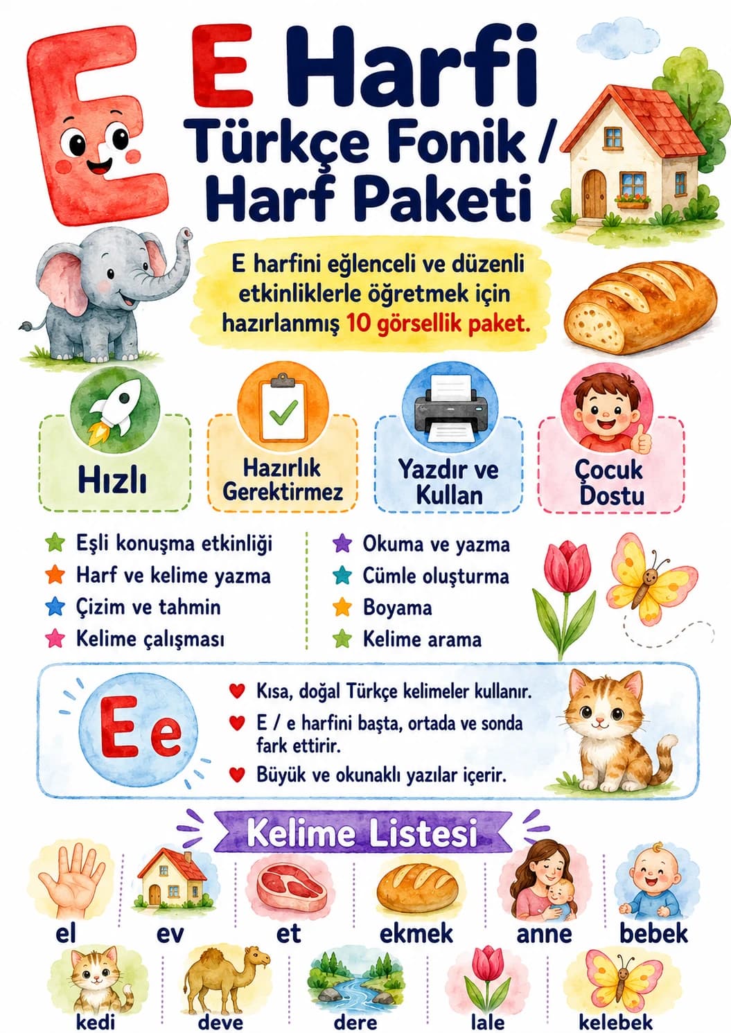Turkish Letter E Phonics Worksheets Pack printable worksheet pack preview from KiwiBee