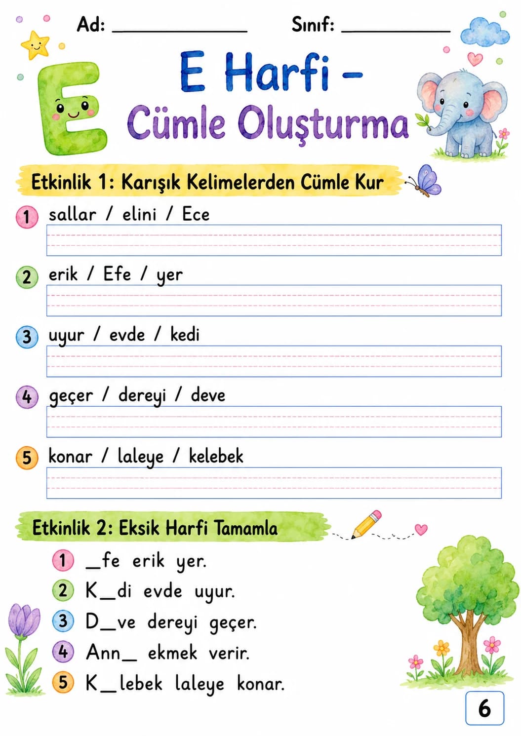 Turkish Letter E Phonics Worksheets Pack page 3 printable worksheet preview