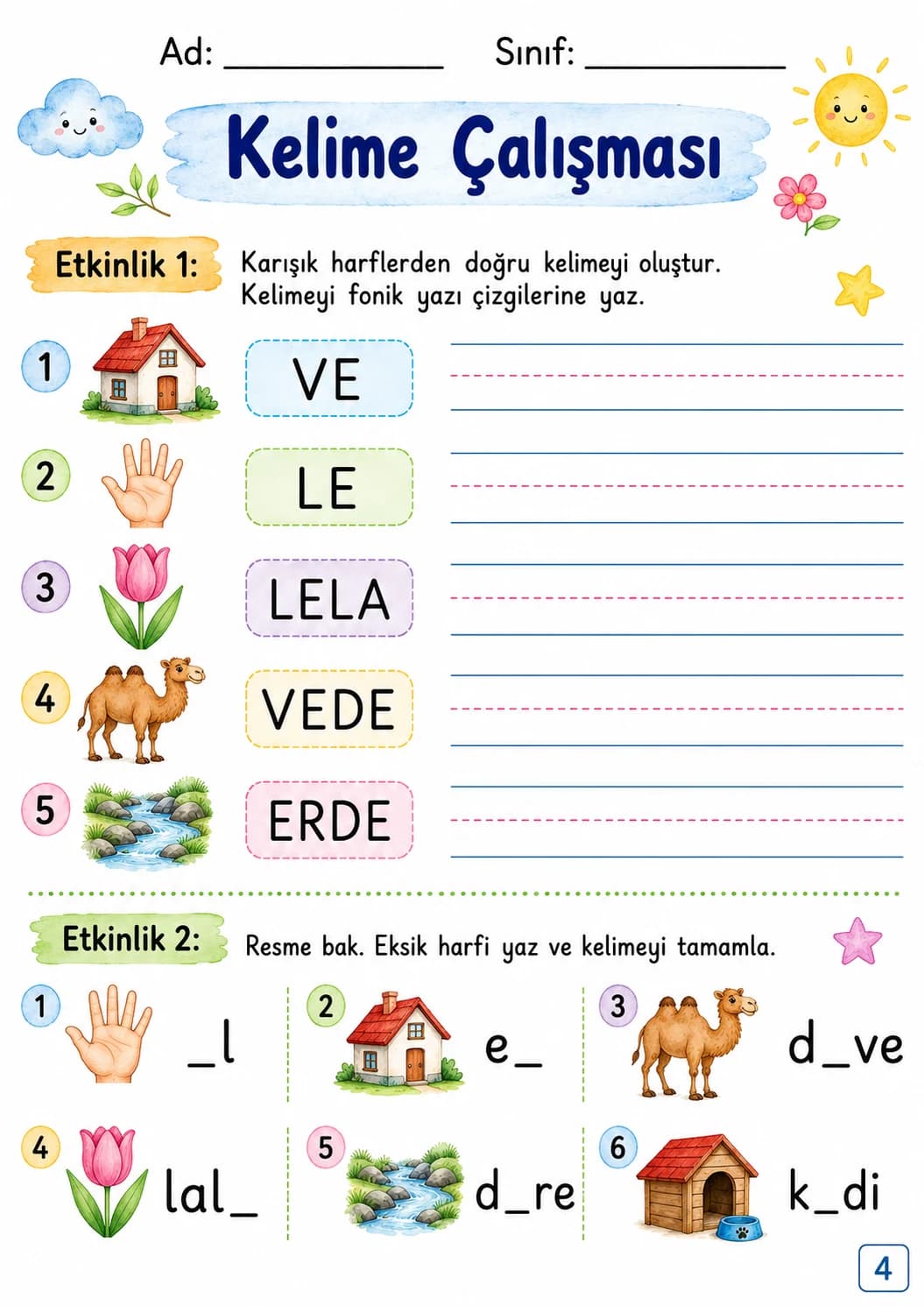 Turkish Letter E Phonics Worksheets Pack page 4 printable worksheet preview