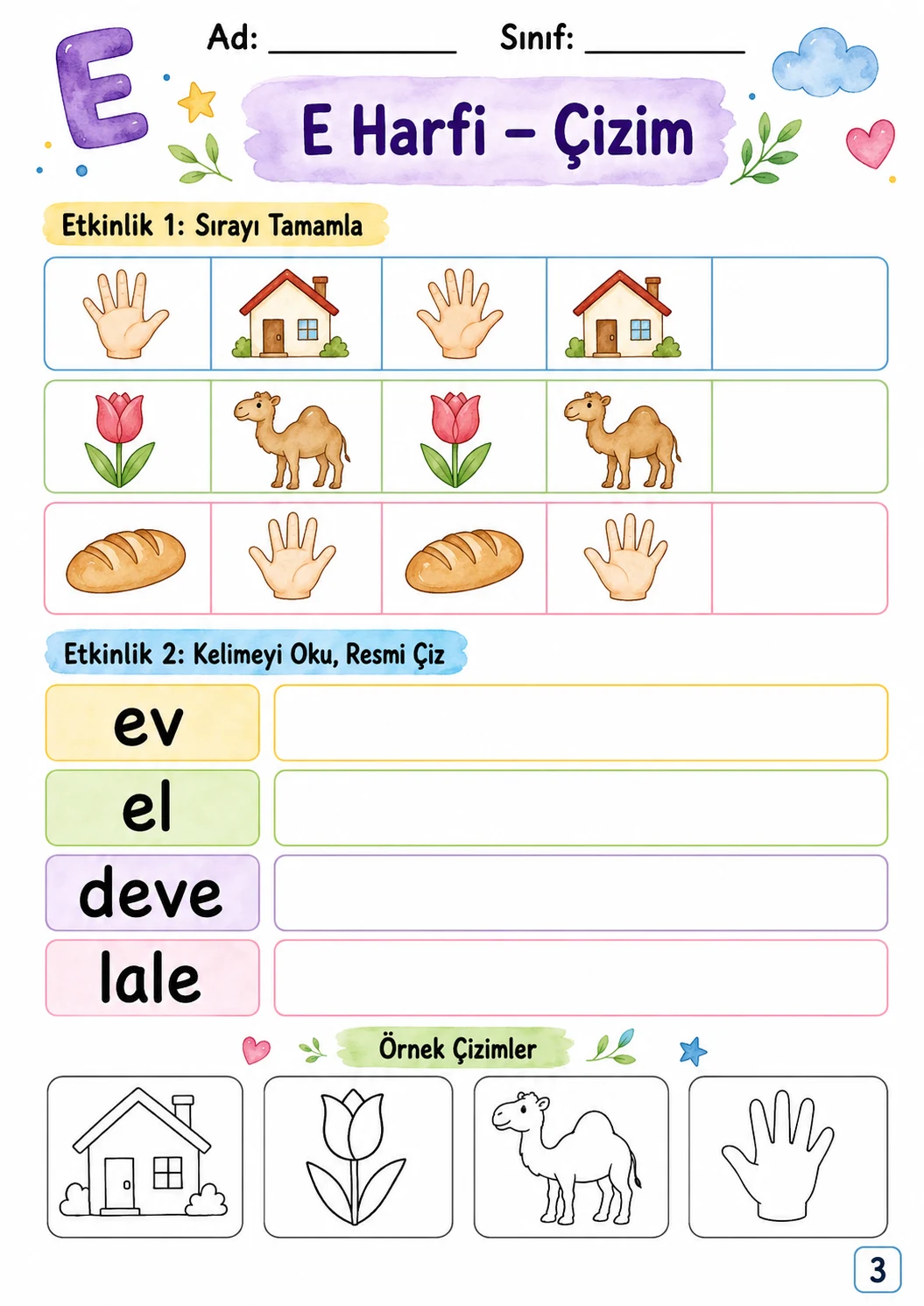 Turkish Letter E Phonics Worksheets Pack page 5 printable worksheet preview