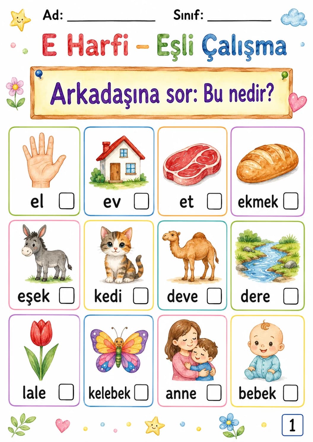 Turkish Letter E Phonics Worksheets Pack page 9 printable worksheet preview