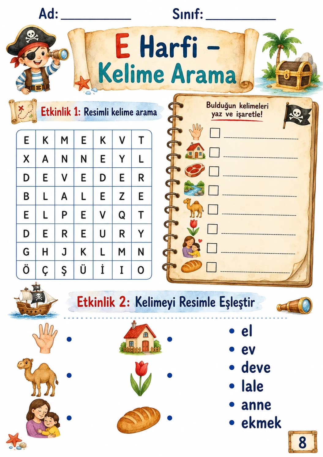 Turkish Letter E Phonics Worksheets Pack page 10 printable worksheet preview