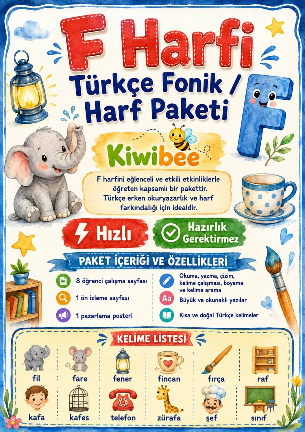 Turkish Letter F Phonics Worksheets Pack printable worksheet pack preview from KiwiBee