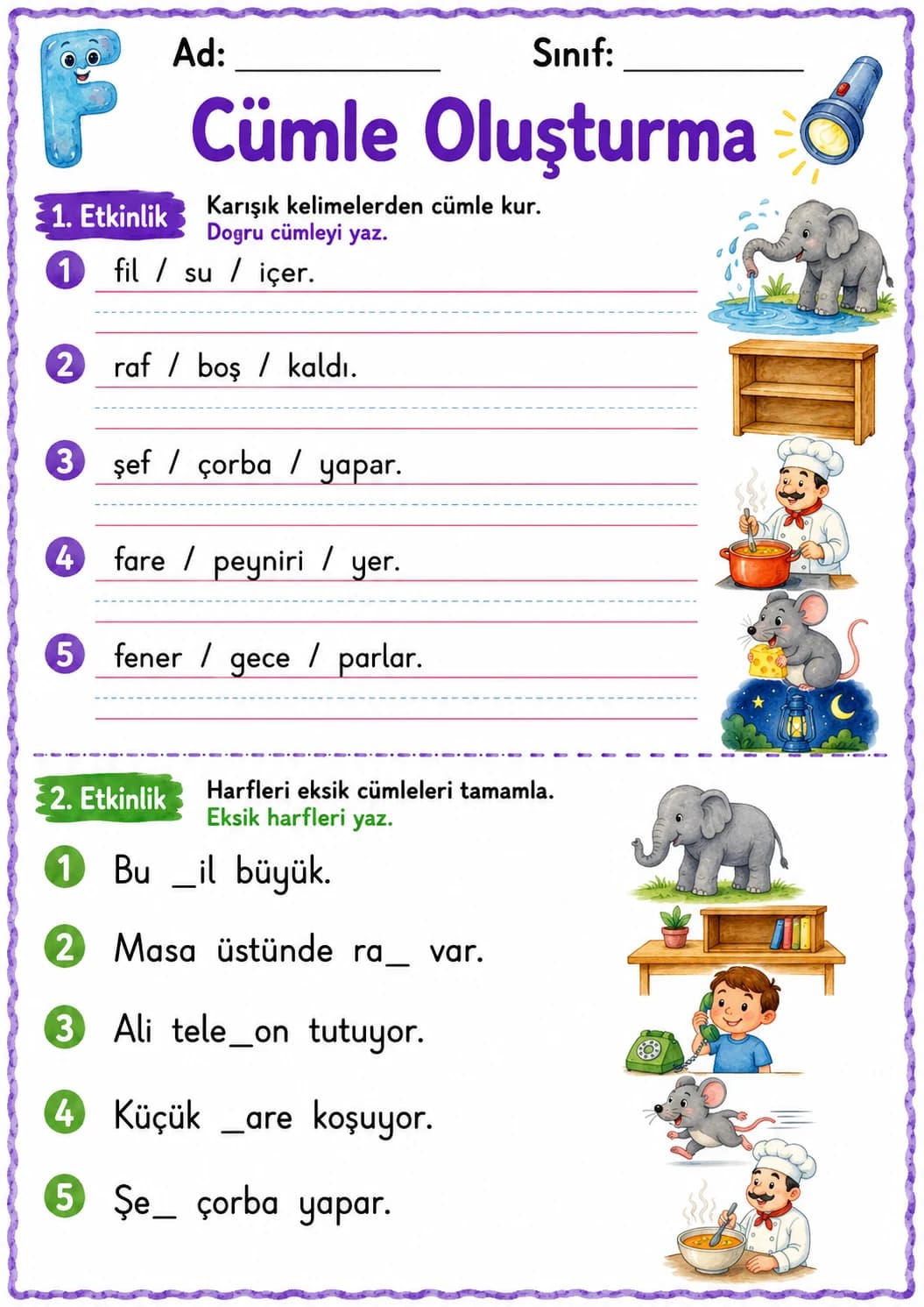 Turkish Letter F Phonics Worksheets Pack page 3 printable worksheet preview