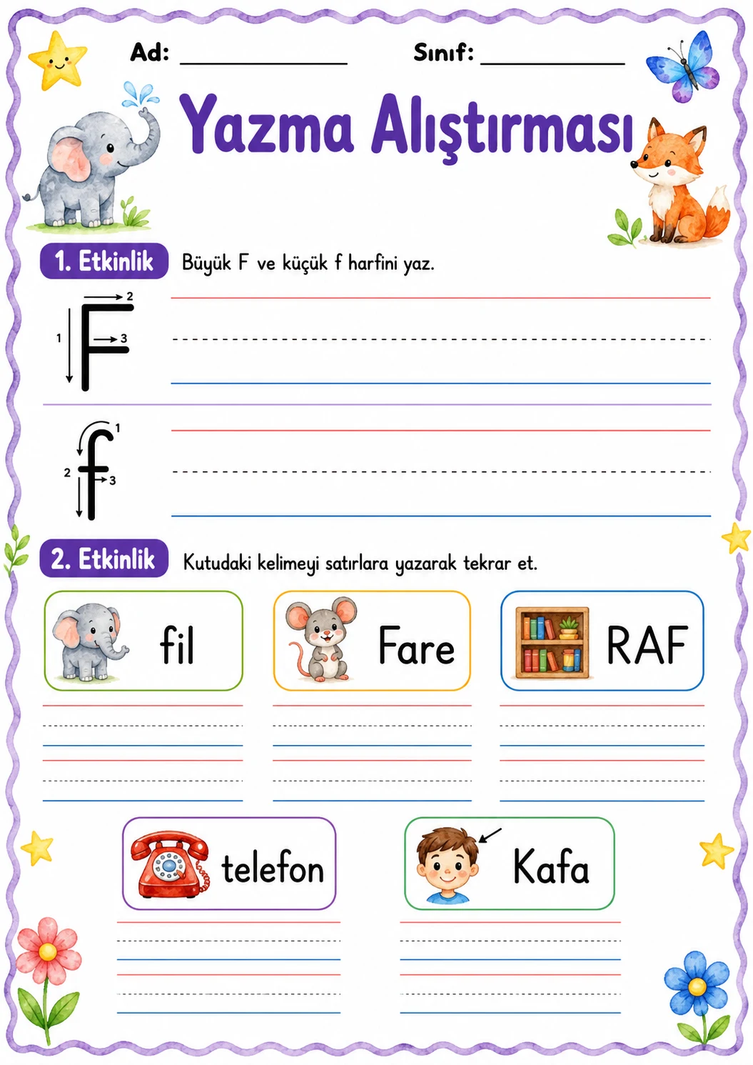 Turkish Letter F Phonics Worksheets Pack page 5 printable worksheet preview