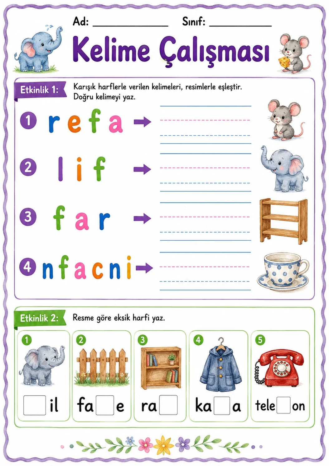 Turkish Letter F Phonics Worksheets Pack page 7 printable worksheet preview